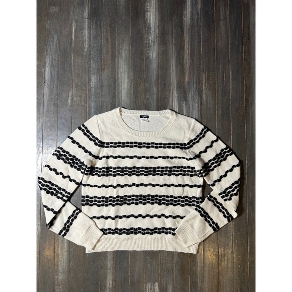 J.Crew Sweaters - J.Crew Womens Striped Textured Knit‎ Crewneck Sweater Ivory Black Long Sleeve